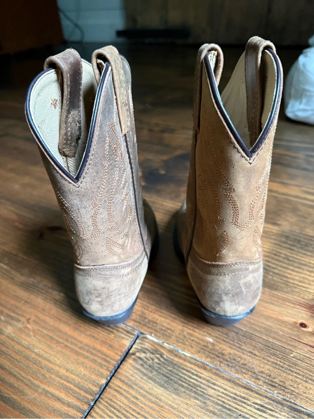 Brown Kids Western Cowboy Boots with Embroidered Shaft